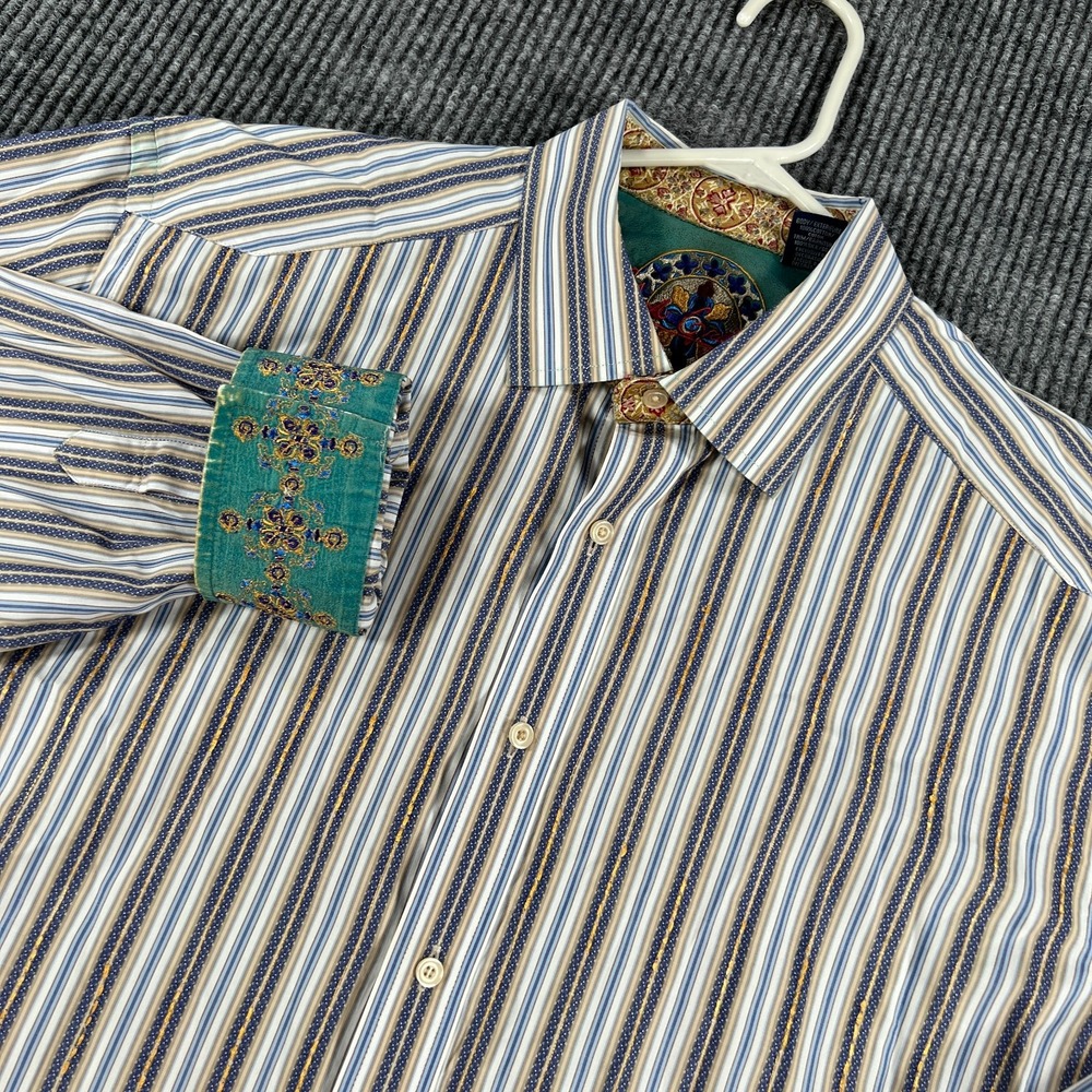 Robert Graham Shirt Mens XL Extra Large Striped Blue Long Sleeve Button Up